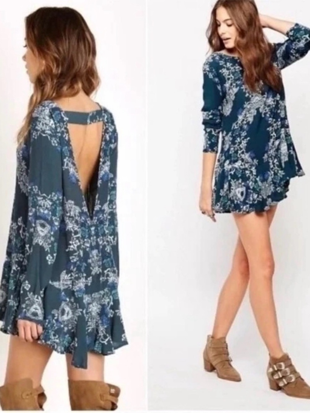 Free People "Smooth Talker" Tunic Swing Mini Dress Medium Boho Floral